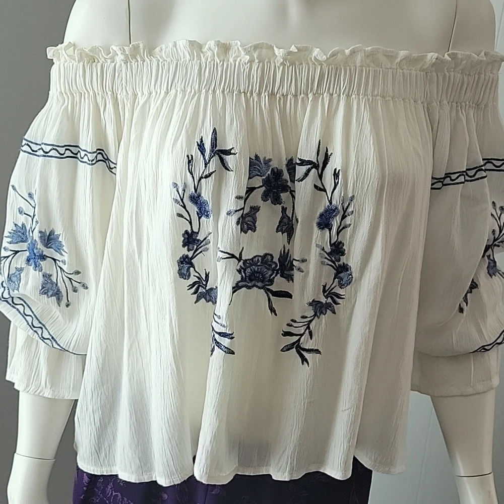 American Eagle Outfitters XS Embroidered Off Shoulders Top NWT - Picture 1 of 10